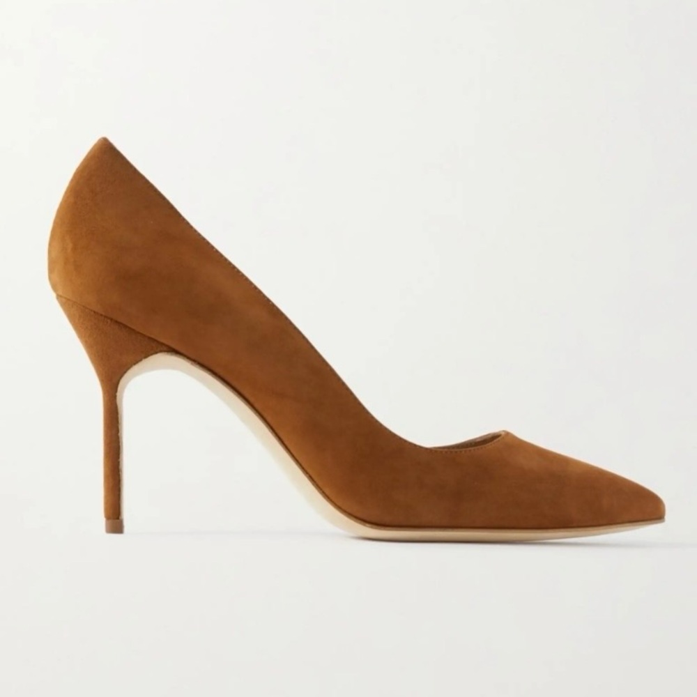 Manolo Blahnik BB 105 Suede Pointed Toe Camel Heels 37